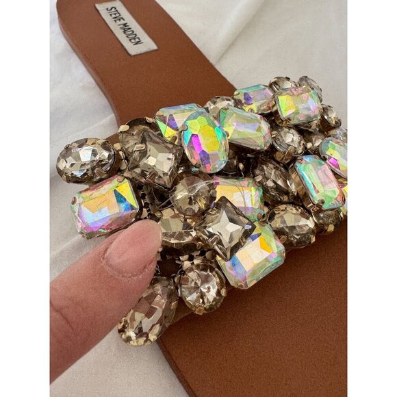 Steve Madden Brionna Rhinestone Flats Tan Leather Jewel Embellished Sandals 7.5 - Picture 16 of 16